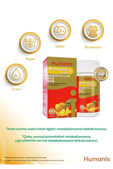 Humanis Bromelain+Krom, Çinko 60 Tablet - Resim 4