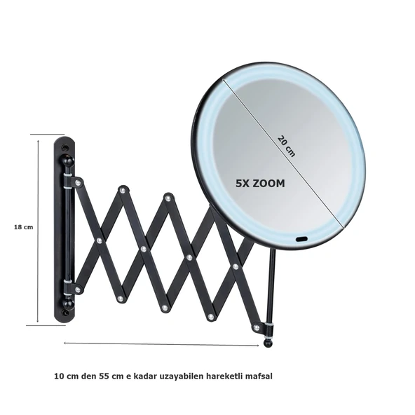 Wenko Mafsallı Ayarlanabilir Led Makyaj Aynası 5X Zoom Siyah - 2