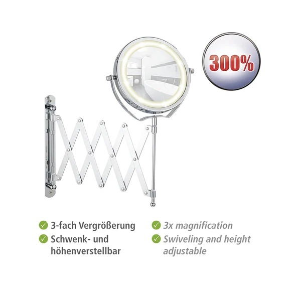 Wenko Mafsallı Ayarlanabilir Led Makyaj Aynası 3X Zoom Krom - 4