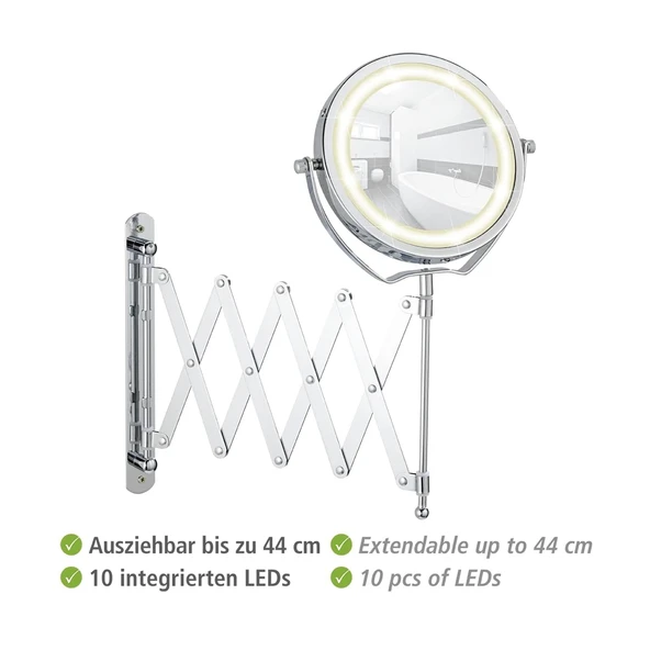Wenko Mafsallı Ayarlanabilir Led Makyaj Aynası 3X Zoom Krom - 5