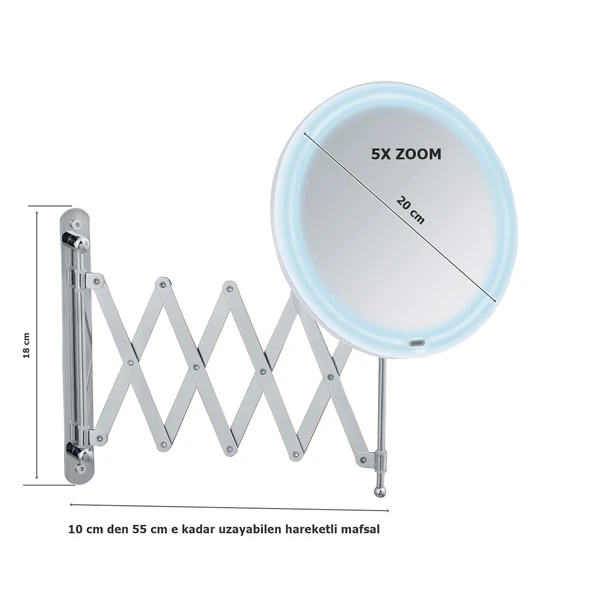 Wenko Mafsallı Ayarlanabilir Led Makyaj Aynası 5X Zoom Krom - 2