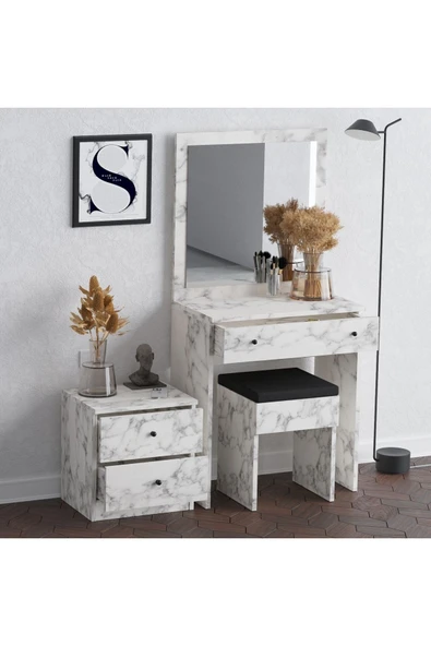 Decormet Nice Makyaj Masası Carrara Marble - Resim 8