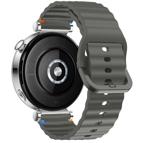 Huawei Watch GT6 41mm İle Uyumlu Dalga Desenli Tokalı Yumusaş Soft Silikon Kordon Koyu Gri - 2