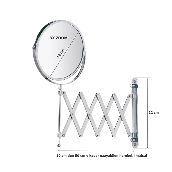 Wenko Mafsallı Ayarlanabilir Makyaj Aynası 3X Zoom Krom - 2