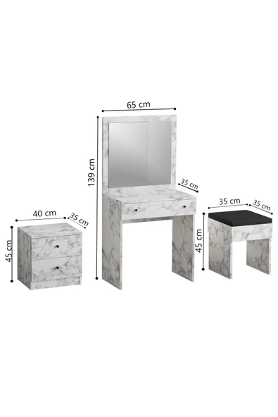 Decormet Nice Makyaj Masası Carrara Marble - Resim 10