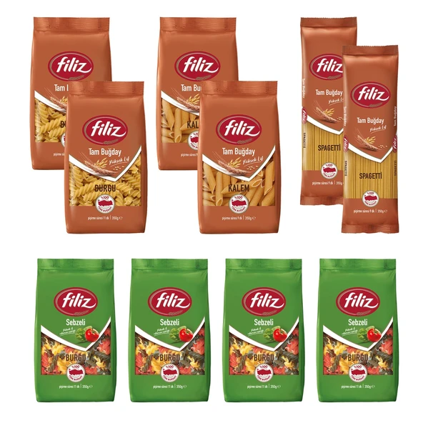 Filiz Tam Buğdaylı ve Sebzeli Makarna 350 gr 10 lu Karma Paket ürün görseli
