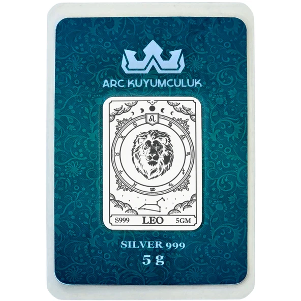 Ağustos Ayı Doğumlarına Özel Aslan Burcu Sembolü Hediyeye Özel 5 Gram 999 Ayar Gümüş Külçesi-519