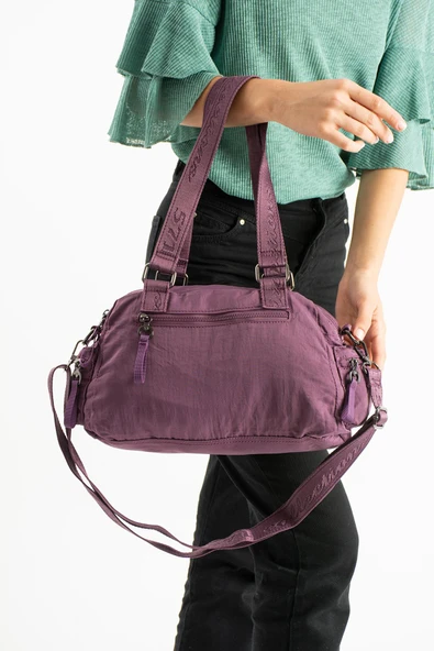 Yumuşak Dokulu Ultra Hafif, Esnek ve Su Geçirmez Polyamid Kumaş Omuz ve Kol Çantası Mor Model: (571-13-14K) - Resim 3