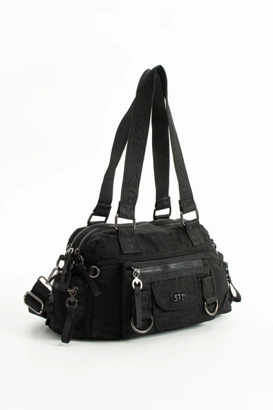 Yumuşak Dokulu Ultra Hafif, Esnek ve Su Geçirmez Polyamid Kumaş Omuz ve Kol Çantası Siyah Model: (571-13-14K) - Resim 4