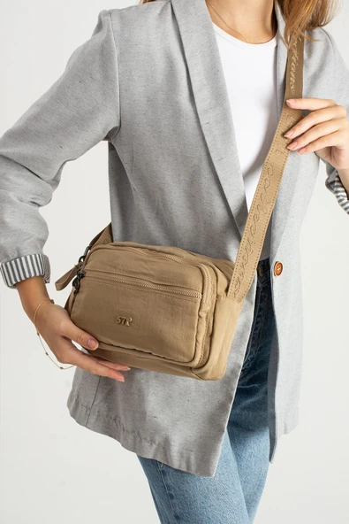 Yumuşak Dokulu Ultra Hafif, Esnek ve Su Geçirmez Polyamid Kumaş Omuz Çantası Vizon Model: (571-13-14E) - Resim 2