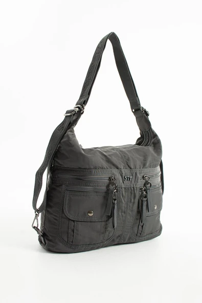 Yumuşak Dokulu Ultra Hafif, Esnek ve Su Geçirmez Polyamid Kumaş Omuz ve Sırt Çantası Gri Model: (571-13-14J) - Resim 4