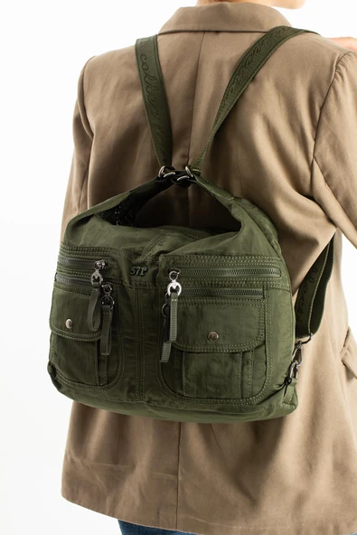 Yumuşak Dokulu Ultra Hafif, Esnek ve Su Geçirmez Polyamid Kumaş Omuz ve Sırt Çantası Haki Model: (571-13-14J) - Resim 2