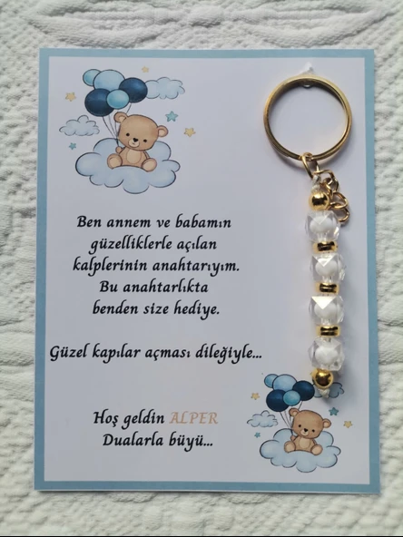 24 Adet İsme Özel Tasarım Beyaz Anahtarlık Hastane Yeni Doğan 40 Mevlidi Dağıtmalık Hediyelik - Resim 2