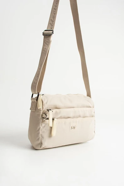 Yumuşak Dokulu Ultra Hafif, Esnek ve Su Geçirmez Polyamid Kumaş Omuz Çantası Bej Model: (571-13-14C) - Resim 4