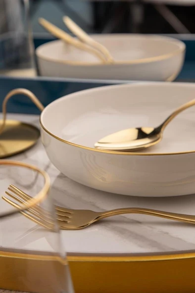 Kütahya Porselen Moderna 2 li 20 Cm Kase Altın File - 2