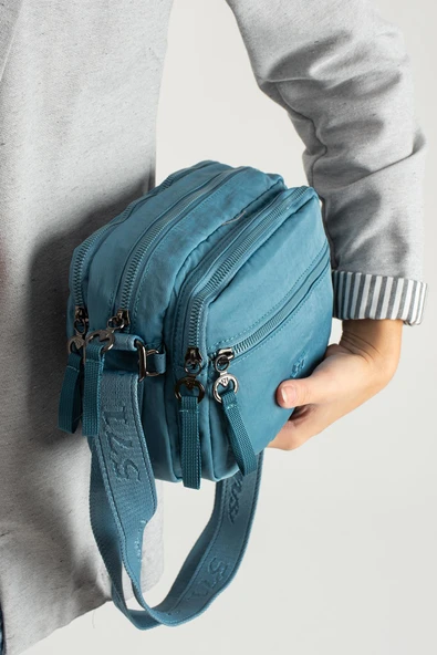 Yumuşak Dokulu Ultra Hafif, Esnek ve Su Geçirmez Polyamid Kumaş Omuz Çantası Mavi Model: (571-13-14E) - Resim 3