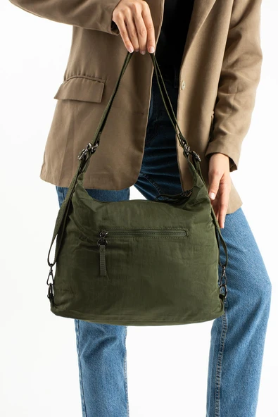 Yumuşak Dokulu Ultra Hafif, Esnek ve Su Geçirmez Polyamid Kumaş Omuz ve Sırt Çantası Haki Model: (571-13-14J) - Resim 3