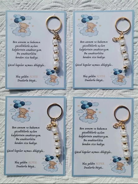 24 Adet İsme Özel Tasarım Beyaz Anahtarlık Hastane Yeni Doğan 40 Mevlidi Dağıtmalık Hediyelik - Resim 3