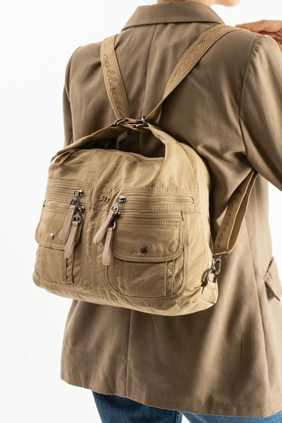 Yumuşak Dokulu Ultra Hafif, Esnek ve Su Geçirmez Polyamid Kumaş Omuz ve Sırt Çantası Haki Model: (571-13-14J) - Resim 2