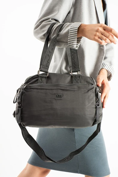 Yumuşak Dokulu Ultra Hafif, Esnek ve Su Geçirmez Polyamid Kumaş Omuz ve Kol Çantası Gri Model: (571-13-14G) - Resim 2