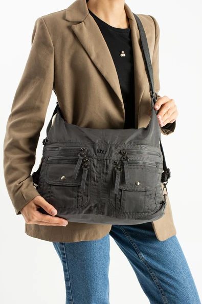 Yumuşak Dokulu Ultra Hafif, Esnek ve Su Geçirmez Polyamid Kumaş Omuz ve Sırt Çantası Gri Model: (571-13-14J) ürün görseli 1