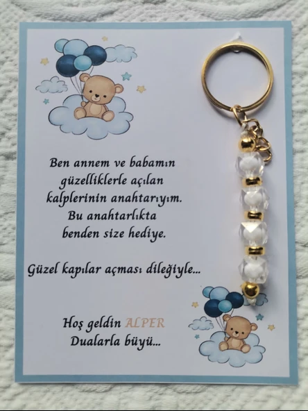 24 Adet İsme Özel Tasarım Beyaz Anahtarlık Hastane Yeni Doğan 40 Mevlidi Dağıtmalık Hediyelik ürün görseli