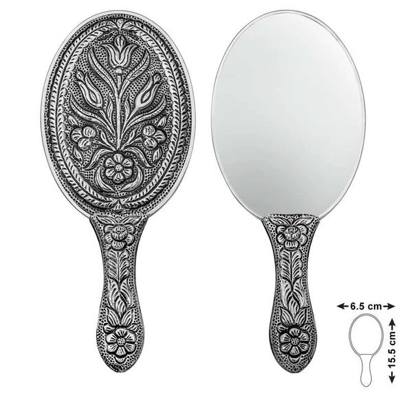 925 Ayar Gümüş Lale Motifli El Aynası ürün görseli 1