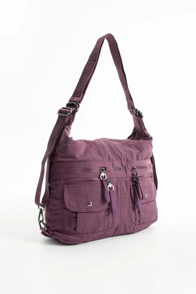 Yumuşak Dokulu Ultra Hafif, Esnek ve Su Geçirmez Polyamid Kumaş Omuz ve Sırt Çantası Mor Model: (571-13-14J) - Resim 4