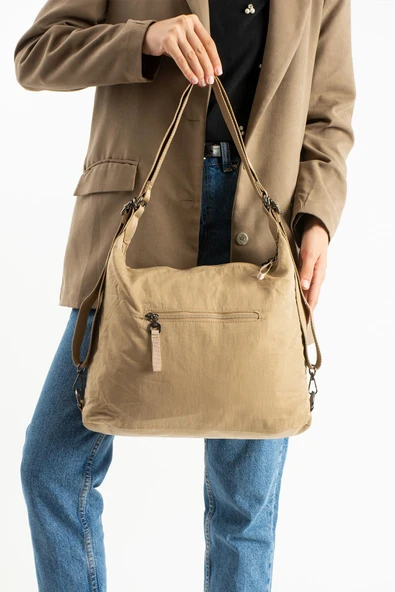 Yumuşak Dokulu Ultra Hafif, Esnek ve Su Geçirmez Polyamid Kumaş Omuz ve Sırt Çantası Haki Model: (571-13-14J) - Resim 3