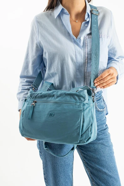 Yumuşak Dokulu Ultra Hafif, Esnek ve Su Geçirmez Polyamid Kumaş Omuz ve Kol Çantası Mavi Model: (571-13-14F) - Resim 2