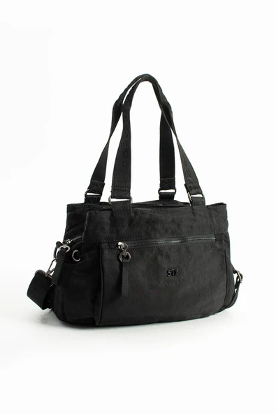 Yumuşak Dokulu Ultra Hafif, Esnek ve Su Geçirmez Polyamid Kumaş Omuz ve Kol Çantası Siyah Model: (571-13-14F) - Resim 4