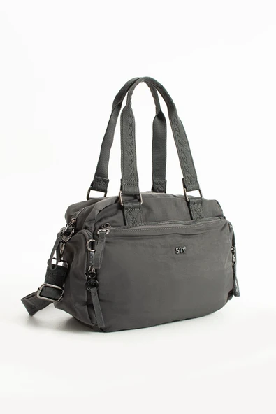 Yumuşak Dokulu Ultra Hafif, Esnek ve Su Geçirmez Polyamid Kumaş Omuz ve Kol Çantası Gri Model: (571-13-14G) - Resim 4