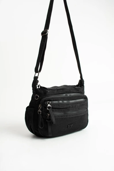 Yumuşak Dokulu Ultra Hafif, Esnek ve Su Geçirmez Polyamid Kumaş Omuz Çantası Siyah Model: (571-13-14D) - Resim 4