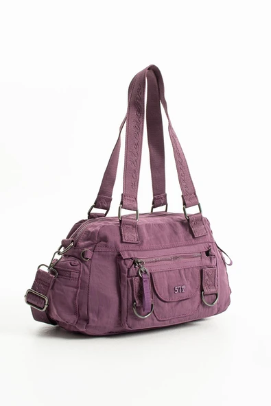 Yumuşak Dokulu Ultra Hafif, Esnek ve Su Geçirmez Polyamid Kumaş Omuz ve Kol Çantası Mor Model: (571-13-14K) - Resim 4