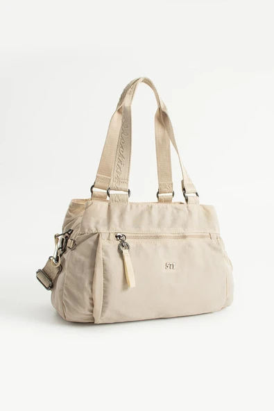 Yumuşak Dokulu Ultra Hafif, Esnek ve Su Geçirmez Polyamid Kumaş Omuz ve Kol Çantası Bej Model: (571-13-14F) - Resim 4