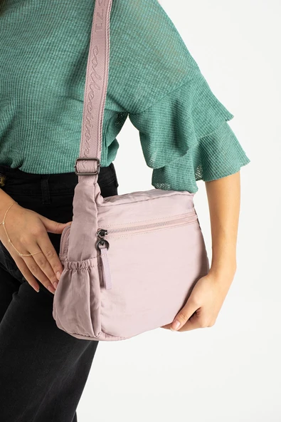 Yumuşak Dokulu Ultra Hafif, Esnek ve Su Geçirmez Polyamid Kumaş Omuz Çantası Pembe Model: (571-13-14D) - Resim 3