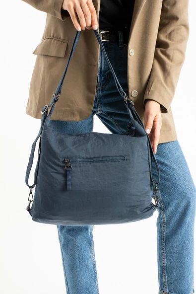 Yumuşak Dokulu Ultra Hafif, Esnek ve Su Geçirmez Polyamid Kumaş Omuz ve Sırt Çantası Lacivert Model: (571-13-14J) - Resim 3