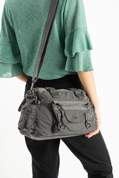 Yumuşak Dokulu Ultra Hafif, Esnek ve Su Geçirmez Polyamid Kumaş Omuz ve Kol Çantası Gri Model: (571-13-14K) ürün görseli 1