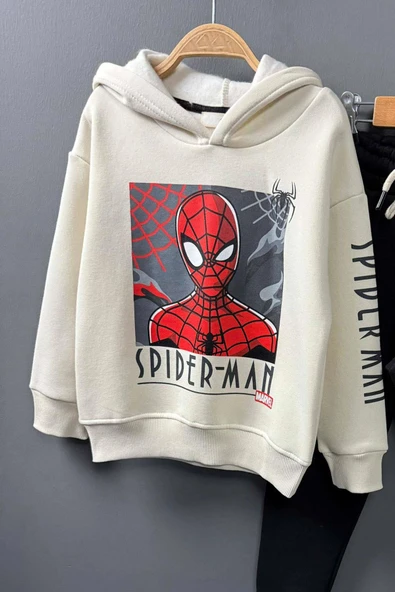 Erkek Çocuk Örümcek Adam Digital Baskılı Kapşonlu Sweat Siyah Eşofman Takım - Resim 3