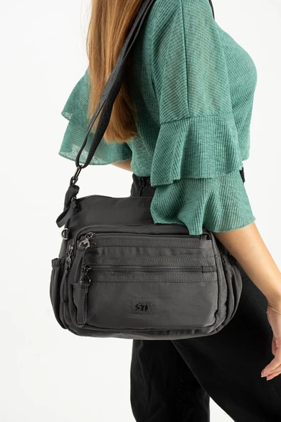 Yumuşak Dokulu Ultra Hafif, Esnek ve Su Geçirmez Polyamid Kumaş Omuz Çantası Gri Model: (571-13-14D) - Resim 2