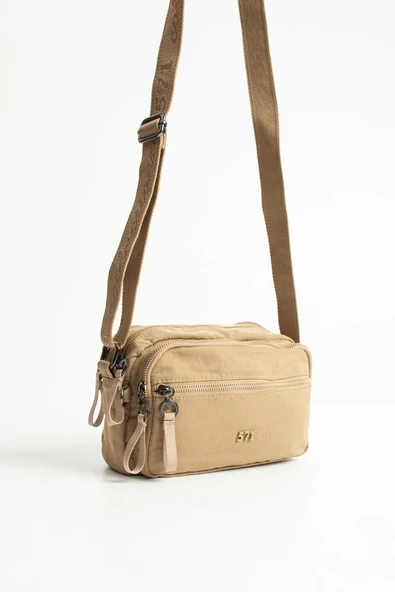 Yumuşak Dokulu Ultra Hafif, Esnek ve Su Geçirmez Polyamid Kumaş Omuz Çantası Vizon Model: (571-13-14E) - Resim 4