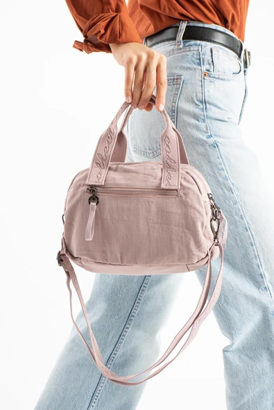 Yumuşak Dokulu Ultra Hafif, Esnek ve Su Geçirmez Polyamid Kumaş Omuz ve Kol Çantası Pembe Model: (571-13-14H) - Resim 3