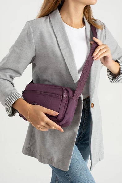 Yumuşak Dokulu Ultra Hafif, Esnek ve Su Geçirmez Polyamid Kumaş Omuz Çantası Mor Model: (571-13-14E) - Resim 2