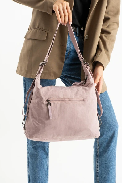 Yumuşak Dokulu Ultra Hafif, Esnek ve Su Geçirmez Polyamid Kumaş Omuz ve Sırt Çantası Pembe Model: (571-13-14J) - Resim 3