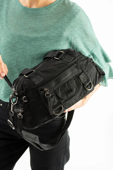 Yumuşak Dokulu Ultra Hafif, Esnek ve Su Geçirmez Polyamid Kumaş Omuz ve Kol Çantası Siyah Model: (571-13-14K) - Resim 2