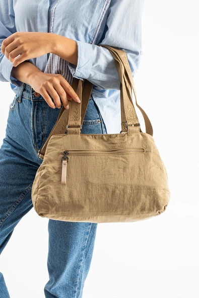 Yumuşak Dokulu Ultra Hafif, Esnek ve Su Geçirmez Polyamid Kumaş Omuz ve Kol Çantası Haki Model: (571-13-14F) - Resim 3