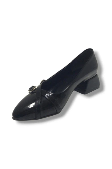 Mengi 676-26 Rugan Deri Çift Tokalı Kare Topuk Kadın Ayakkabı - 5