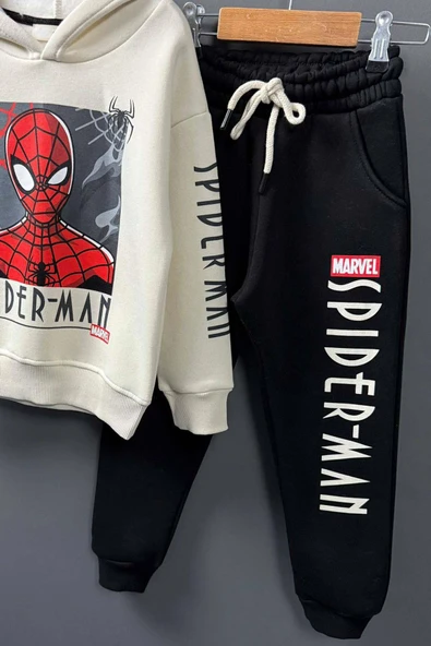 Erkek Çocuk Örümcek Adam Digital Baskılı Kapşonlu Sweat Siyah Eşofman Takım - Resim 4