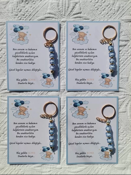 48 Adet İsme Özel Tasarım Mavi Anahtarlık Hastane Yeni Doğan 40 Mevlidi Dağıtmalık Hediyelik - Resim 4