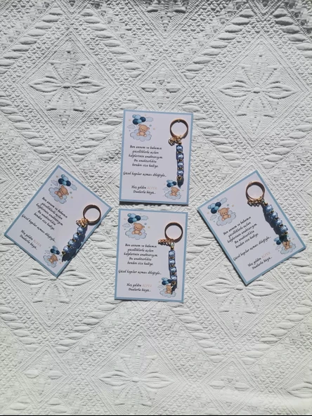 100 Adet İsme Özel Tasarım Mavi Anahtarlık Hastane Yeni Doğan 40 Mevlidi Dağıtmalık Hediyelik - Resim 5